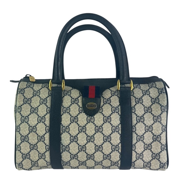 GUCCI Accessory Collection Navy Blue Canvas Supreme Sherry Line Boston Satchel - Picture 1 of 14